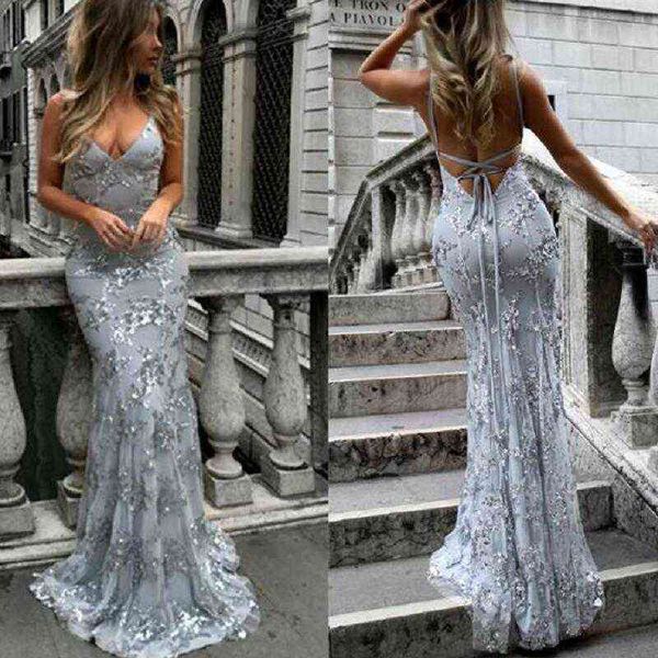 

luxury evening dress v-neck suspender sequin dr's, Black;gray