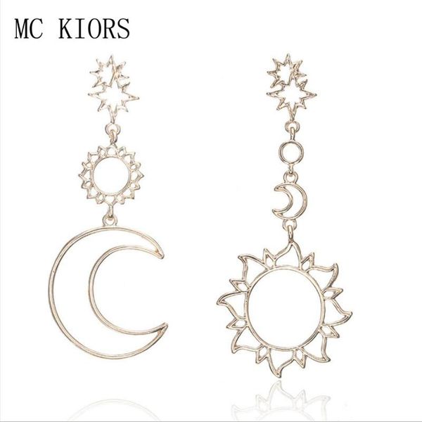 

dangle & chandelier vintage moon star sun hollow drop earrings silver color both sides asymmetric tassel for women jewelry bohemia