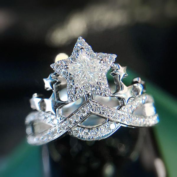 

cluster rings 2021 trendy five-point star crown ring 925 sterling silver fashion for women party gift jewelry bulk sell r6188, Golden;silver