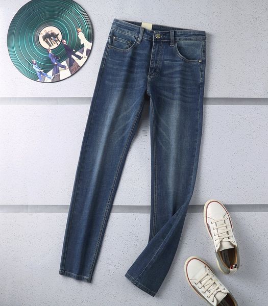 

european american style jeans designer mens elastic straight-leg trousers slim casual autumn and winter new styleplaid regular pant latest h, Blue