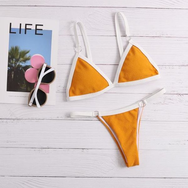 

swimwear 2021 solid triangle bag bikini women's split swimsuit, White;black