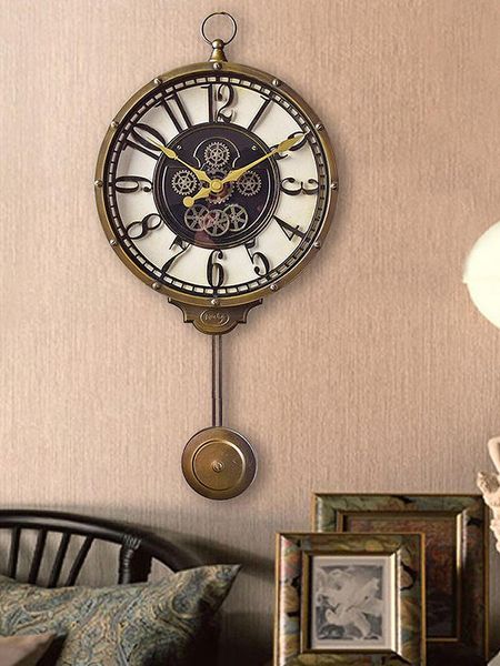 

wall clocks creative vintage clock pendulum metal living room bedroom retro big relogio de parede home decoration kk60wc
