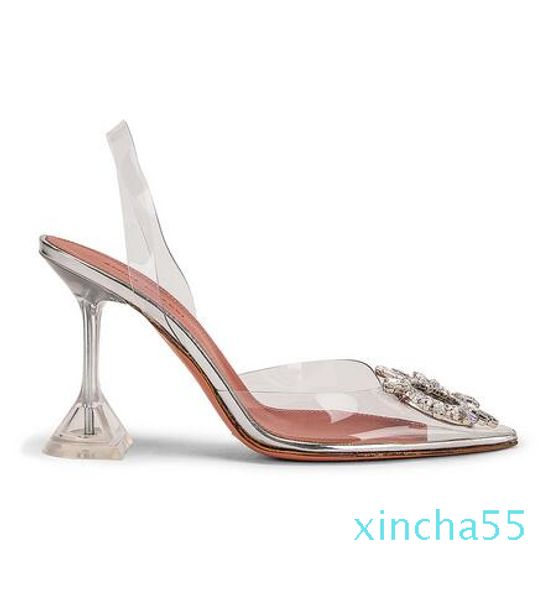 

woman pvc slingback pumps 10cm glass high heels, Black