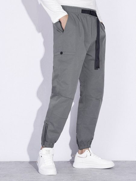 

men zip hem buckled waist joggers j0gx#, Black