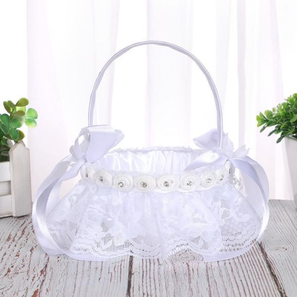 

romantic wedding party ceremony flower girl basket bowknot satin home decor gift wrap