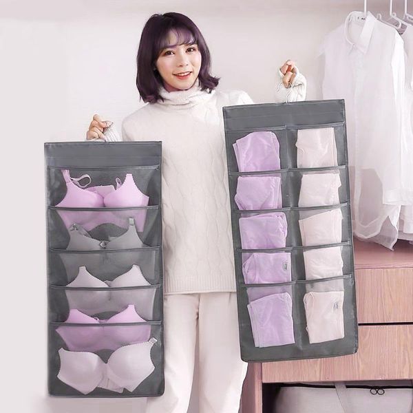 

multifunction oxford double sided pockets socks bra underwear toy sundries sorting storage bag wall closet hang boxes & bins