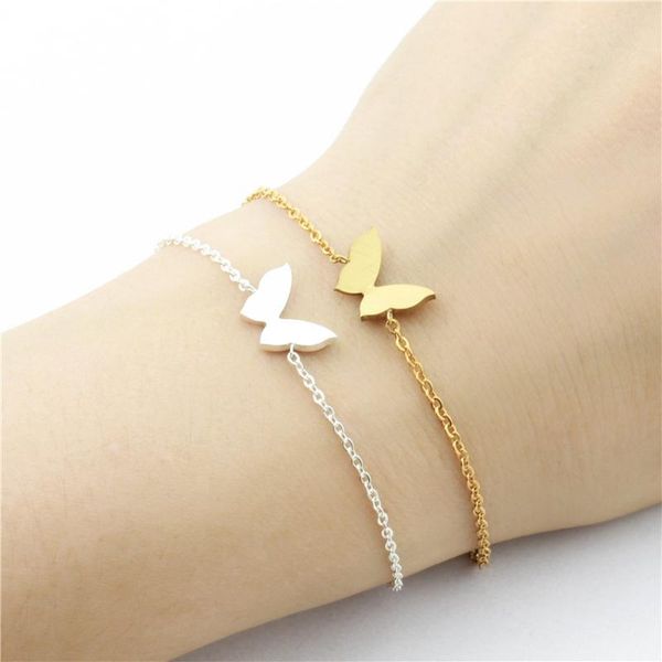 

link, chain dainty big butterfly bracelets for women bracciali donna fashion jewelry stainless steel gold silver color animal bracelet femme, Black