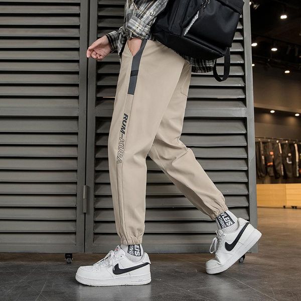 

men's pants casual nine-point loose sports fashion trend simple and versatile elastic waist straight black legging trousers