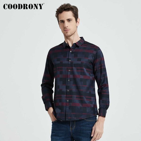 

coodrony men shirt mens business casual shirts arrival men famous brand clothing plaid long sleeve camisa masculina 712 210629, White;black