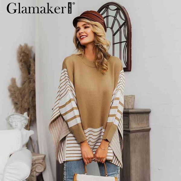 

glamaker side split up turtleneck jumper sweater women winter pullover striped knitted sweater oversized long sweater female 210414, White;black