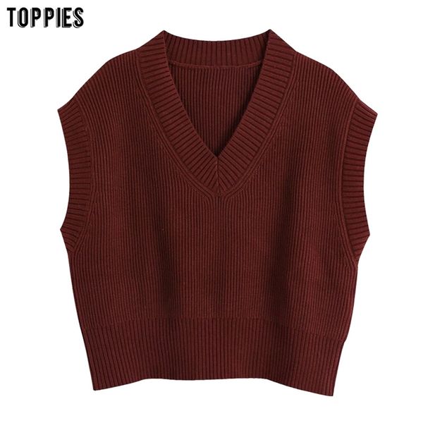 

fashion sweater vest woman knitted cropped sleeveless v-neck 210421, White