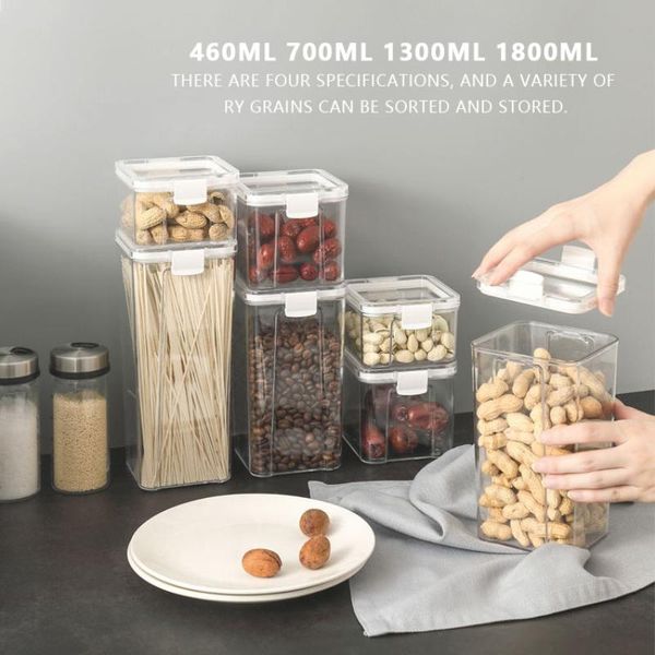 

storage bottles & jars transparent sealed box kitchen grain containers square nut snack tank airtight pantry