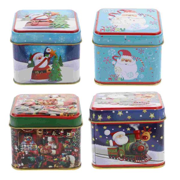 

gift wrap 4pcs square canisters adorable cartoon party candy jars cookie boxes (assorted color)