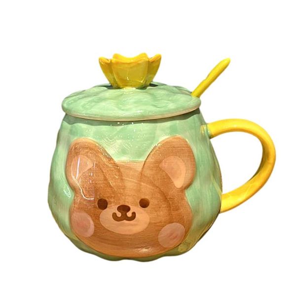 

mugs cartoon 3d rilievo bear pattern ceramic mug with lid and spoon lovely porcelain morning cups 380ml 13 oz tc142