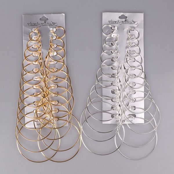 

12 pairs gold hoop earrings set big circle earring fashion jewelry for women girls steampunk ear clip korean, Golden
