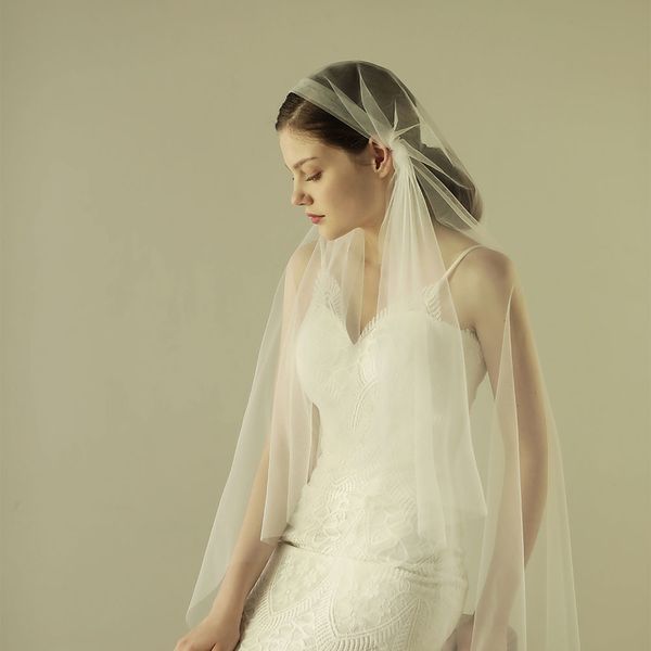 

v604 elegant fingertip bridal veil soft tulle cut edge handmade white wedding headdress for bride party perform, Black