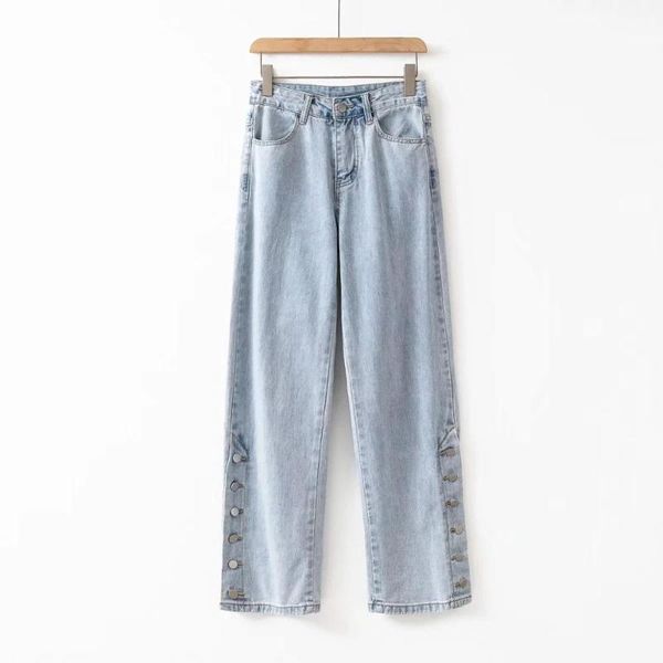 

preppy plus size waisted loose straight leg boyfriend jeans for women women's, Blue