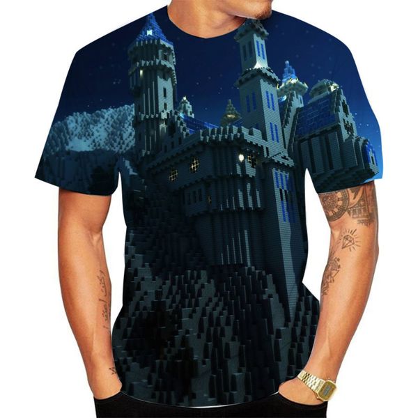 

men's 3d house pattern t-shirt square plaid short sleeve party street crew neck summer minecraft, White;black
