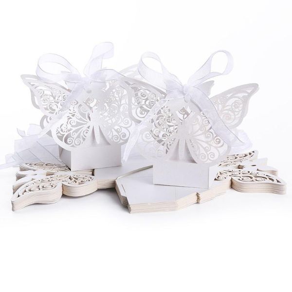 

gift wrap 50pcs hollow big style wedding favor candy boxes with ribbons (white)
