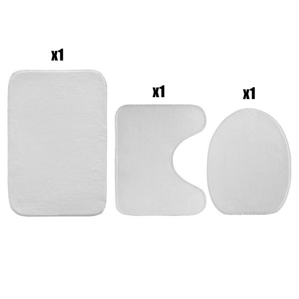 Set tappetini da bagno per sublimazione Coprisedili per WC Trasferimento termico Set da bagno 3 pezzi Decorazioni per la casa in bianco bianco Commercio all'ingrosso A02