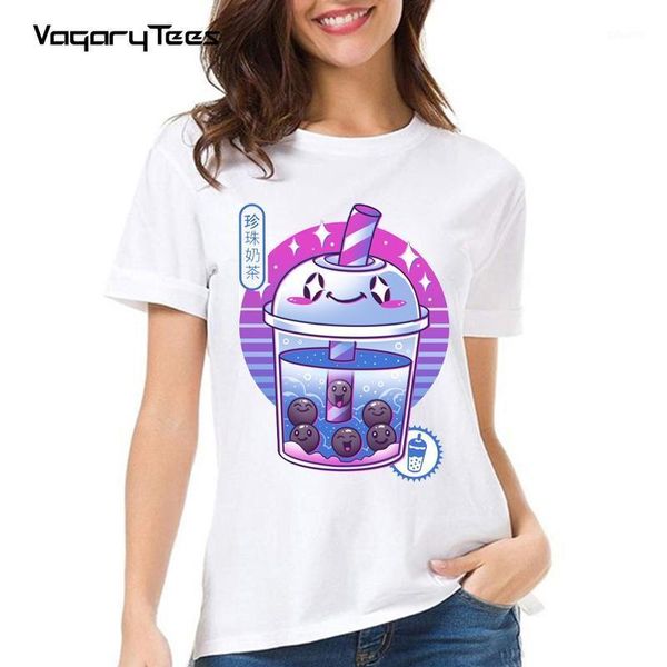 

kawaii girl t shirts graphic boba tea women fashion bubble printed white funny cute cartoon shirt women's t-shirt