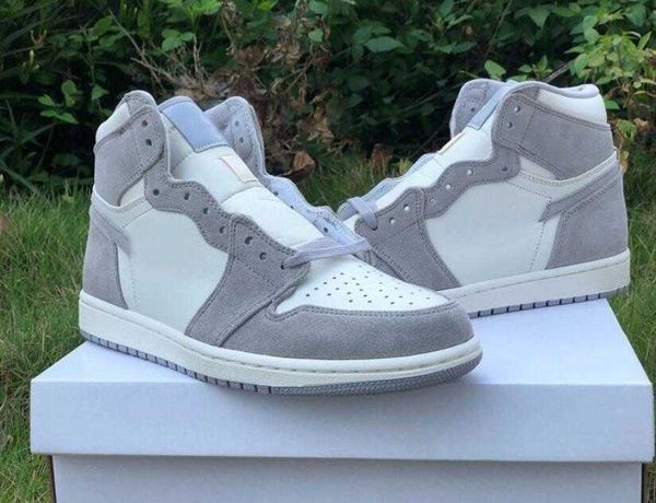 

genuine jumpman 1 men's women's basketball shoes couples gray and white color matching shoe box full size 36 --- 462p6a
