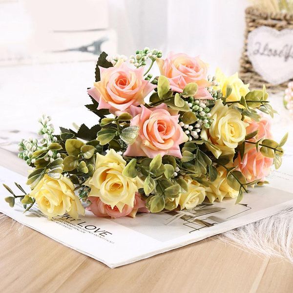 

decorative flowers & wreaths roses artificial wedding decoration bride bouquet silk fake flower party home room decor festival supplies