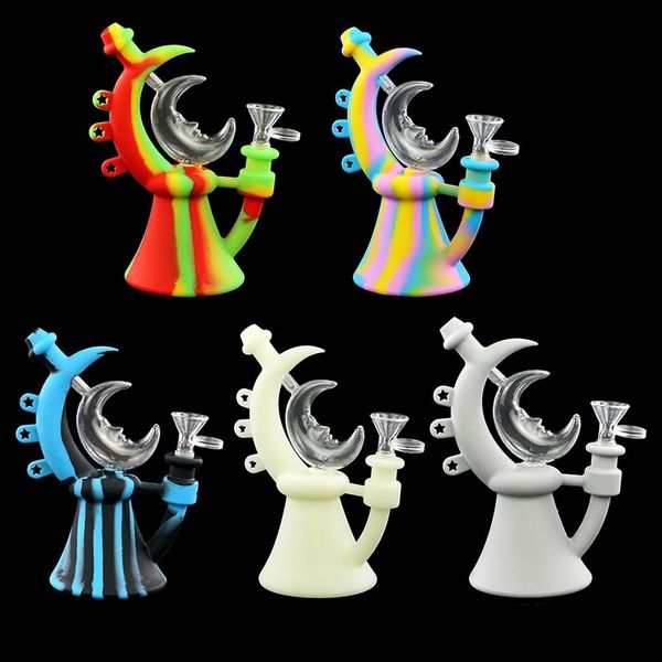 shisha narghilè vetro bong dab tubo flessibile in silicone comune Moon pot narghilè piattaforma petrolifera bong tubi altezza 7,6 