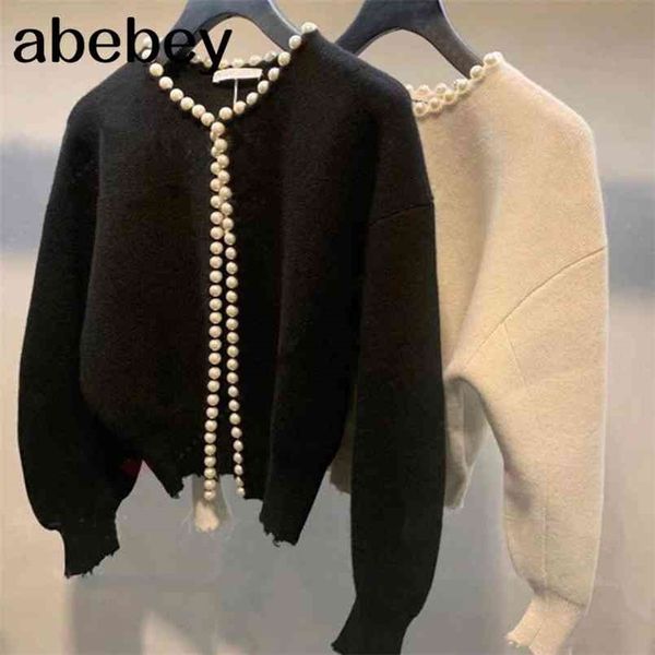 

fashion korean jackets pearls cardigan batwing sleeve wool knit vintage women's coat jacket aq927 210914, Black;brown