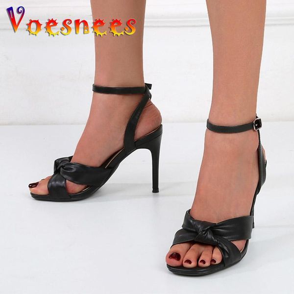 

sandals voesnees 2021 fashion women party shoes super high heel knotted office summer 9.5cm hollow out bowknot stilettos, Black