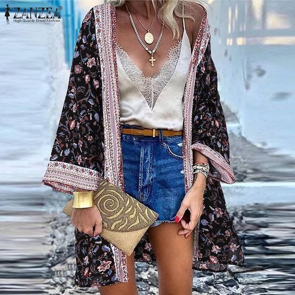 

women's blouses & shirts women's women bohemian summer long sleeve open front blouse fashion beach cover ups kimono floral printe, White