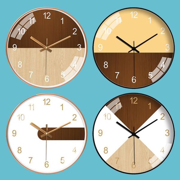 

wood grain pattern mute wall clock decorations for home living room bedroom office clocks