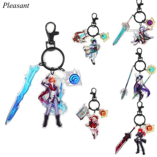 Новый Genshin Impact Keychain изысканный эпоксидный акриловый персонаж оружия ключевой кольцевой мешок кулон ювелирных изделий подарок оптом Y0728