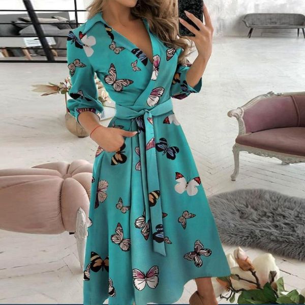 

women's swimwear spring female summer print v-neck dress lace-up wrap skirt office ladies casual 2021, White;black