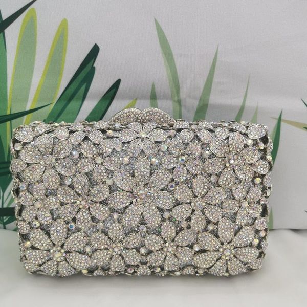 

evening bags hollow out gold silver grey multicolor ab diamond woman's clutch purse female floral crystal bag wedding party handbags