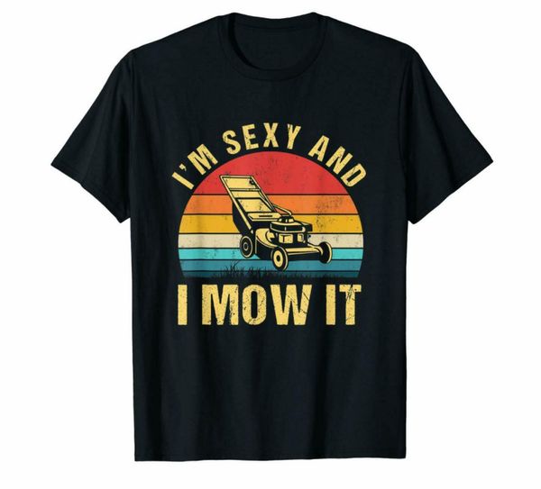 

r1 i'm and i mow it lawn mowing landscapers vintage black t-shirt s-6xl, White;black
