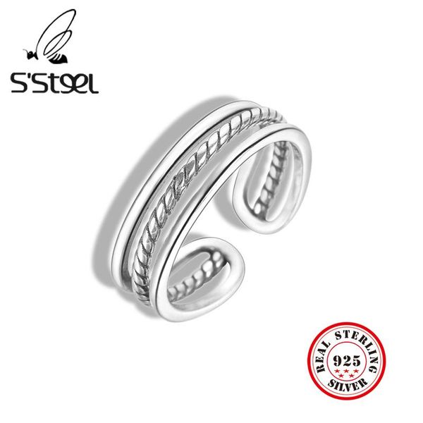 

s'steel 925 sterling silver rings for women korean geometric personalized vintage opening ring anillo plata piedra jewelry cluster, Golden;silver