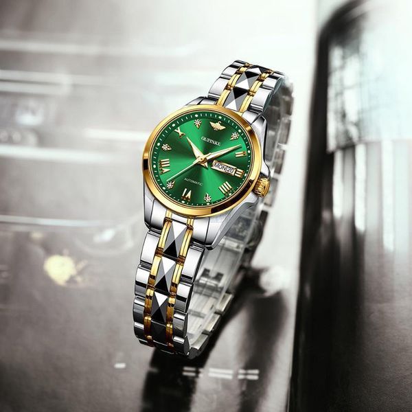 

women switzerland luxury diamond scale tungsten steel strap mechanical watch wristwatches, Slivery;brown