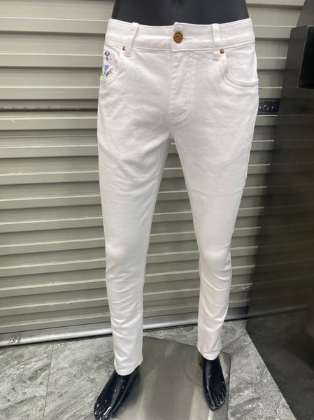 

mens jeans designer white straight denim tiered pattern trousers ripped casual midweight vintage pants fashion biker hip hop motocycle jean, Blue