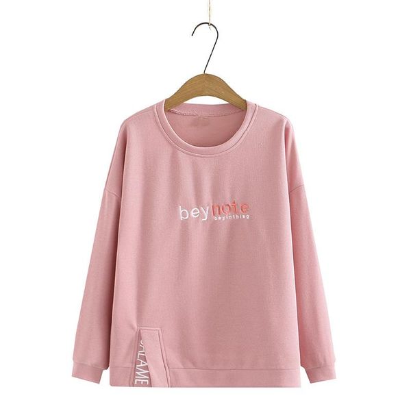 

plus size t-shirt for women 4xl spring and autumn long sleeve round neck embroidered letters woven cotton fabric large coat, Black