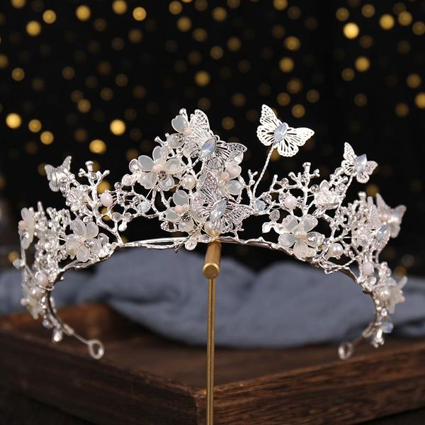 

hair clips & barrettes baroque luxury silver color crystal beads pearl butterfly bridal tiaras crown rhinestone pageant diadem wedding acces, Golden;silver