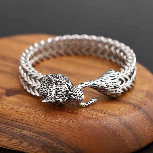 

bangle bracelets nordic viking wolf head bracelet men's jewelry, Golden;silver