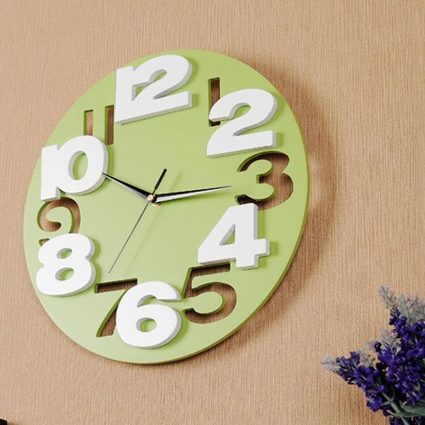 

12inch quartz clock creative colorful wall with 3d hollow numbers, large white dial clocks