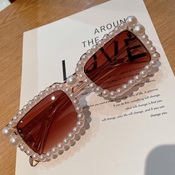 

sunglasses small semicircle pearl square ladies temperament jelly-colored sunshade mirror women, White;black