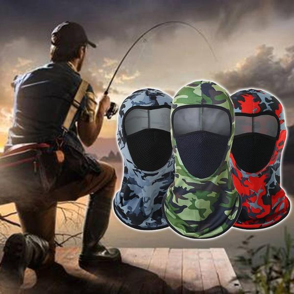

cycling caps & masks outdoor sports full face mask sunscreen camouflage hood balaclavafishing army hunting training scarf headgear, Black