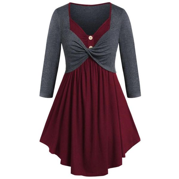 

casual dresses women dress autumn daily plus size evening party button solid patchwork irregular long sleeve v-neck mini vestidod23#, Black;gray