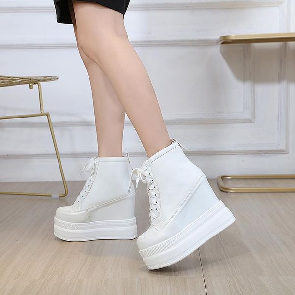 

dress shoes genuine leather platform for women 2022 spring autumn high heels wedges sneakers black white