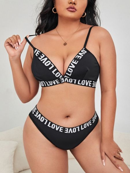 

plus letter tape lingerie set b7nl#, Black;white