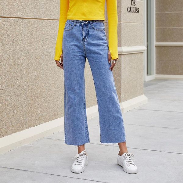 

100% cotton woman jeans 2021 fashion wide leg pants for women high waist ladies loose denim trousers women's, Blue