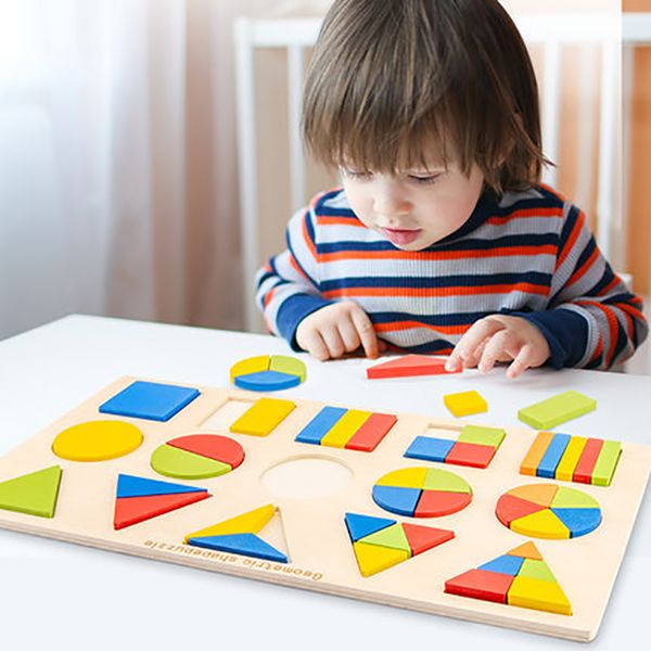 

wooden multifunctional childrens puzzle geometric shapes math montessori preschool learning educational game toys for children